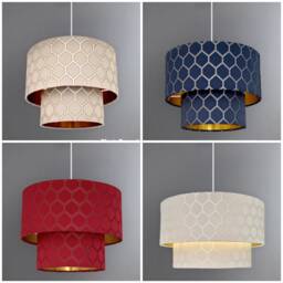 New Luxury High Quality Two Tier Midnight Blue , Cream, Grey Red Geometric Silk Lamp Shades Pendant Shade With Golden Lining