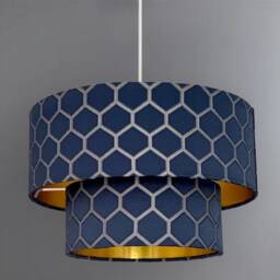 New Luxury High Quality Two Tier Midnight Blue , Cream, Grey Red Geometric Silk Lamp Shades Pendant Shade With Golden Lining - thumbnail 2