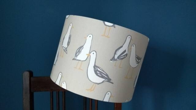 Handmade Sea Gulls Cotton Drum Lampshade Coastal Decor - image 1