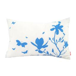 2 Royal Blue Floral Pillows Silkscreened Cotton, 12x18 - Inserts Included - thumbnail 3