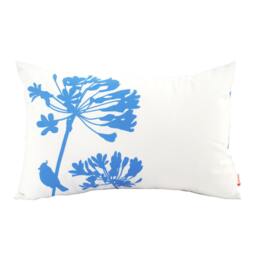 2 Royal Blue Floral Pillows Silkscreened Cotton, 12x18 - Inserts Included - thumbnail 2