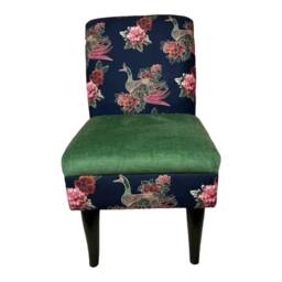 Peacock Fabric Bedroom Chair Mahogany Fluted Legs, Green Seat - thumbnail 2