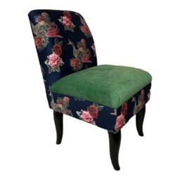 Peacock Fabric Bedroom Chair Mahogany Fluted Legs, Green Seat