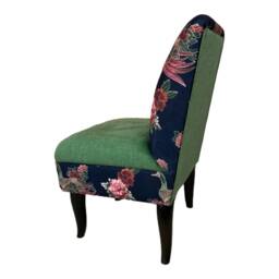 Peacock Fabric Bedroom Chair Mahogany Fluted Legs, Green Seat - thumbnail 4