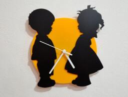 Baby Boy & Girl Love - Black & Yellow Silhouette Wall Clock