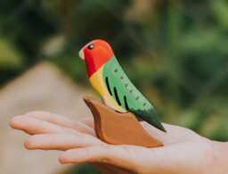 Handcrafted Lovebird Wooden Toy, Rustic Bird Decor, Unique Gift For Lovers, Toy Pretend Play, Figurine Christmas