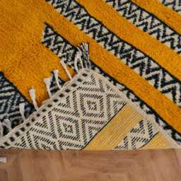 Blue & Yellow Beni Ourain Rug - Soft Moroccan Wool 6.7 X 9.9 Ft Handwoven Berber Area - thumbnail 4