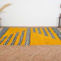 Blue & Yellow Beni Ourain Rug - Soft Moroccan Wool 6.7 X 9.9 Ft Handwoven Berber Area - thumbnail 3