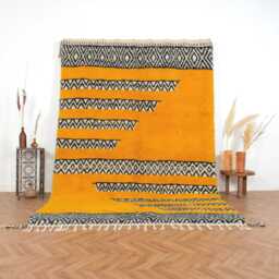 Blue & Yellow Beni Ourain Rug - Soft Moroccan Wool 6.7 X 9.9 Ft Handwoven Berber Area - thumbnail 1