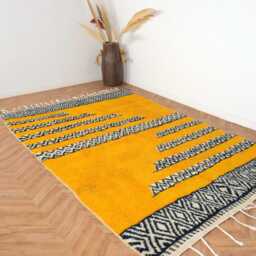 Blue & Yellow Beni Ourain Rug - Soft Moroccan Wool 6.7 X 9.9 Ft Handwoven Berber Area - thumbnail 2