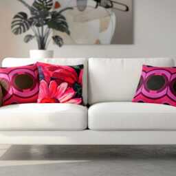 Porthole Retro Cushion 40 X cm - 50 Space Age Red Pink Black 60S 70S Lounge Cover Vintage Boho Pillowcase Geometric - thumbnail 2