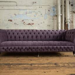 British Handmade 4 Seater Aubergine Purple Velvet Chesterfield Sofa - thumbnail 3