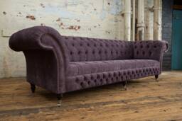 British Handmade 4 Seater Aubergine Purple Velvet Chesterfield Sofa - thumbnail 1