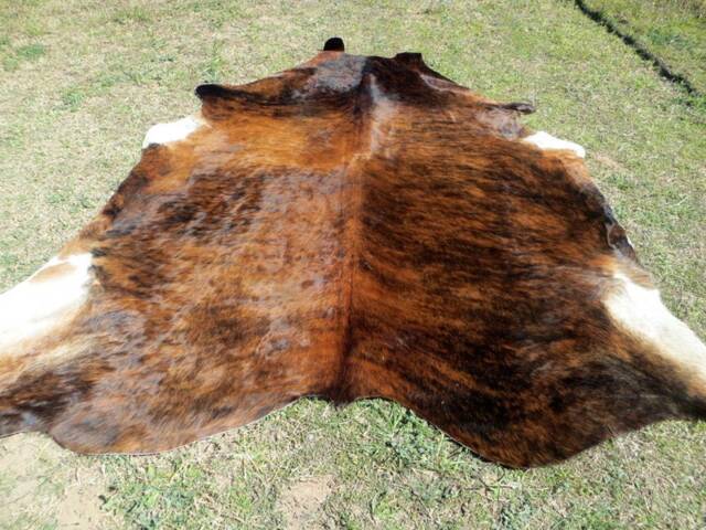 Brindle Redish Brown Large New Cowhide Rug Natural Hair On - 7x7 Ft Size Approx Tri-Color Brown Tones Extra Soft Carpet Cow Hide 6x6 Rs - image 1