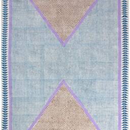 Handwoven Cotton Area Rug, Lavender Border, Geometric Bohemian Decor - thumbnail 3