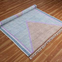 Handwoven Cotton Area Rug, Lavender Border, Geometric Bohemian Decor - thumbnail 2