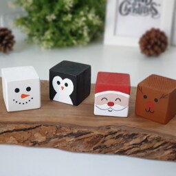 Christmas Wood Block Set, Wooden Tier Tray Cute Home Decor/Santa Claus, Snowman, Reindeer & Penguin Xmas Sign - thumbnail 3