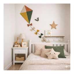 Woodland Nursery Kite Wall Hanging Autumnal Decor With Origami Butterfly, in Rich Earthy Tones - thumbnail 2