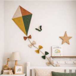 Woodland Nursery Kite Wall Hanging Autumnal Decor With Origami Butterfly, in Rich Earthy Tones - thumbnail 1