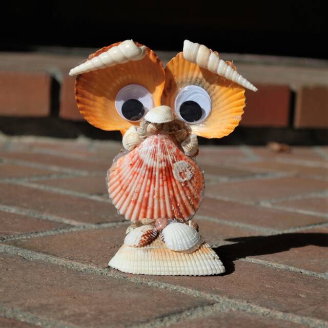Owl Art Sculpture, Seashell Table Sculpture Decor - image 1