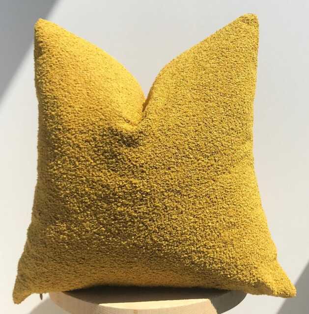 Mustard Boucle Textured Pillowcase, Fall Decor, Sherpa Yellow Pillow, Throw Pillow - image 1