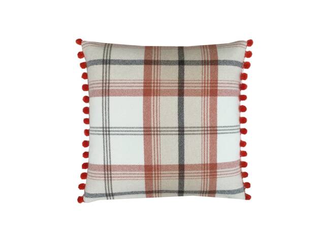 Balmoral Handmade Tartan Plaid Cushion Cover Burnt Orange Tweed Pillow With Pompom Trim - image 1