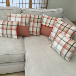 Balmoral Handmade Tartan Plaid Cushion Cover Burnt Orange Tweed Pillow With Pompom Trim - thumbnail 3