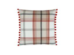 Balmoral Handmade Tartan Plaid Cushion Cover Burnt Orange Tweed Pillow With Pompom Trim - thumbnail 1