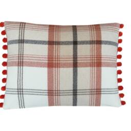 Balmoral Handmade Tartan Plaid Cushion Cover Burnt Orange Tweed Pillow With Pompom Trim - thumbnail 2