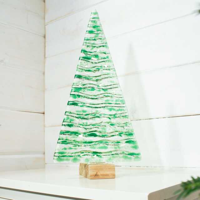 xl Fused Glass Christmas Tree Green 32cm - 12 1/2 - image 1
