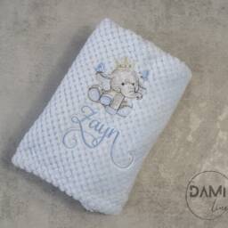 Personalised Baby Boy Blue Blanket - Newborn Gift Shower Present Custom Embroidered - thumbnail 2
