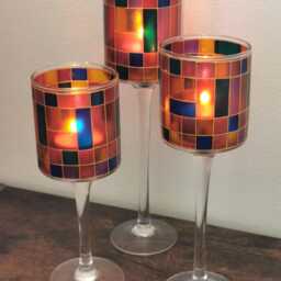 Stemmed Stained Glass Style Tealight Holders Set Of 3 - thumbnail 2