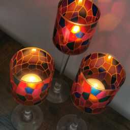 Stemmed Stained Glass Style Tealight Holders Set Of 3 - thumbnail 4