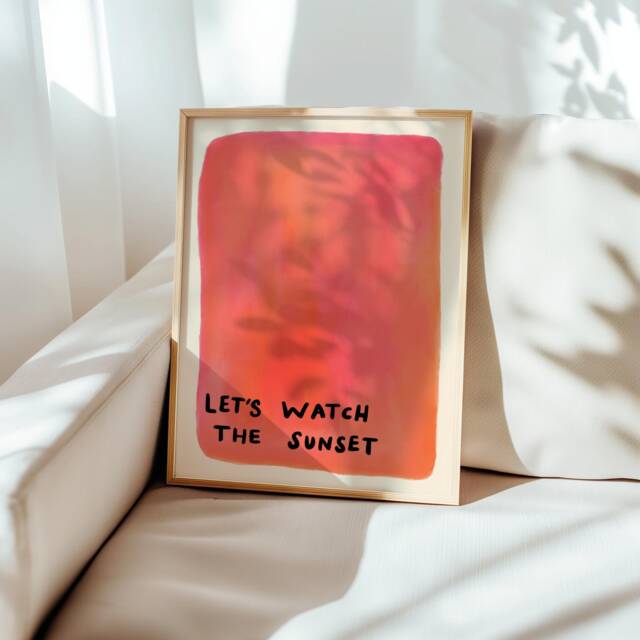 Let's Watch The Sunset Unframed Print - Colourful Poster Hand Drawn Art Orange Pink Prints Living Room Decor Abstract - image 1
