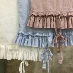 Dust Rose Linen Pillowcase Sauvage With Frayed Ruffles & Ties, Shabby Chic Bedding - thumbnail 1