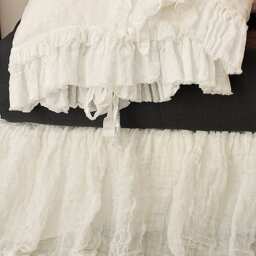 Dust Rose Linen Pillowcase Sauvage With Frayed Ruffles & Ties, Shabby Chic Bedding - thumbnail 3