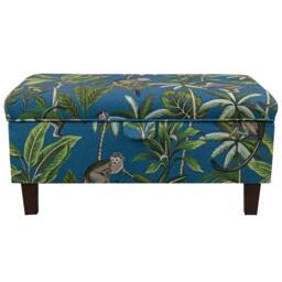 Handmade Monkey Tropical Teal 70cm Storage Ottoman - Botanical Fryetts Fabric Bespoke British Made - thumbnail 3