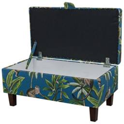 Handmade Monkey Tropical Teal 70cm Storage Ottoman - Botanical Fryetts Fabric Bespoke British Made - thumbnail 2