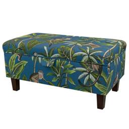 Handmade Monkey Tropical Teal 70cm Storage Ottoman - Botanical Fryetts Fabric Bespoke British Made