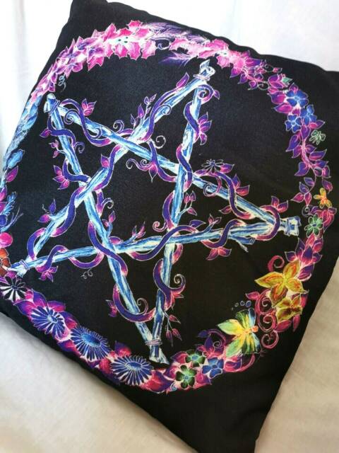 Dark Pentacle Cushion Cover Home Decor Scatter Pagan Wicca Witch Gardening Floral Gothic Sofa Bed Chair - image 1