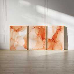 Orange Bedroom Wall Prints, Marble Set Of 3 Posters, Art, Decor, Fluid Abstract Art 2880 - thumbnail 3