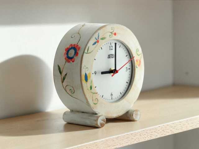Handmade Wooden Desk Clock With Flowers, Folk Style, Silent - image 1