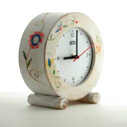 Handmade Wooden Desk Clock With Flowers, Folk Style, Silent - thumbnail 2