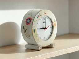 Handmade Wooden Desk Clock With Flowers, Folk Style, Silent - thumbnail 1