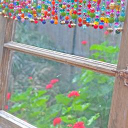 Handmade Beaded Valance Colorful Window Curtain With Bells - thumbnail 3
