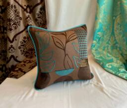 "Bohemian Cut Velvet Pillow Cover Teal & Brown Designer Cushion - 20""x 20" - thumbnail 1