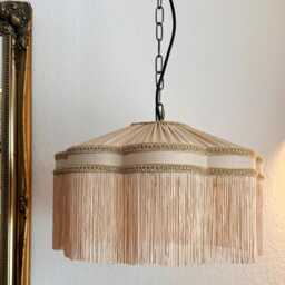 Natural Beige Scalloped Handmade Linen Silk Fringed Lampshade - thumbnail 2