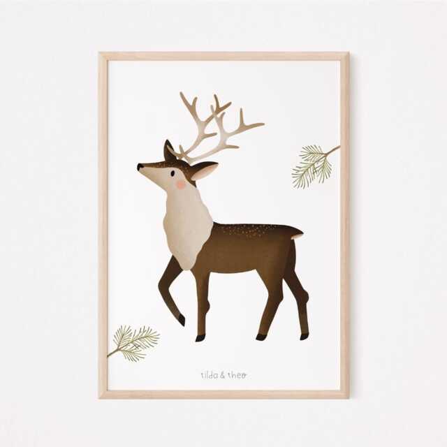 Poster Reindeer Norway Winter - Deer Children's Scandinavia Christmas Norwegian Animals Room - image 1
