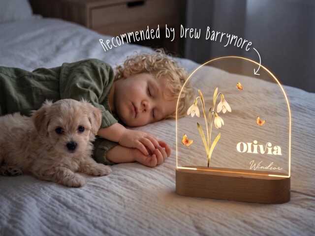 Personalized Birth Month Flower Acrylic Night Light, Boho Led Custom Name, Nursery Decor, Baby Shower Gift, Christmas Gift - image 1