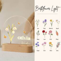 Personalized Birth Month Flower Acrylic Night Light, Boho Led Custom Name, Nursery Decor, Baby Shower Gift, Christmas Gift - thumbnail 2